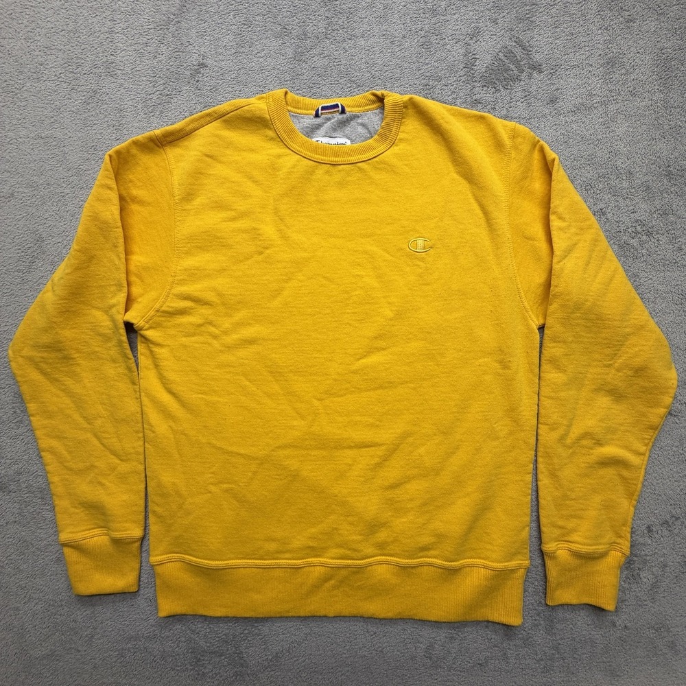Champion Sweatshirt Mens Medium Yellow Powerblend Crewneck Pullover Logo S0888